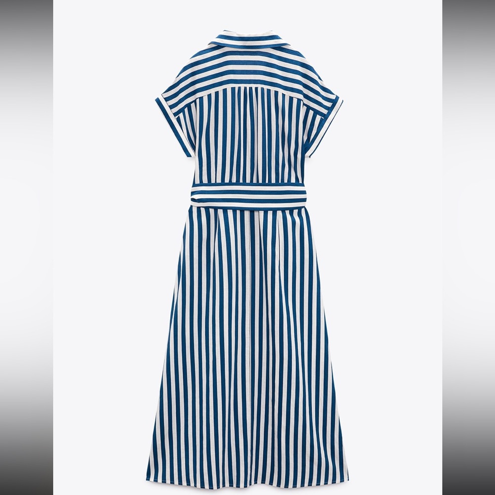 Zara limited edition linen with cotton blend buttoned midi dress with belt - Picture 7 of 10